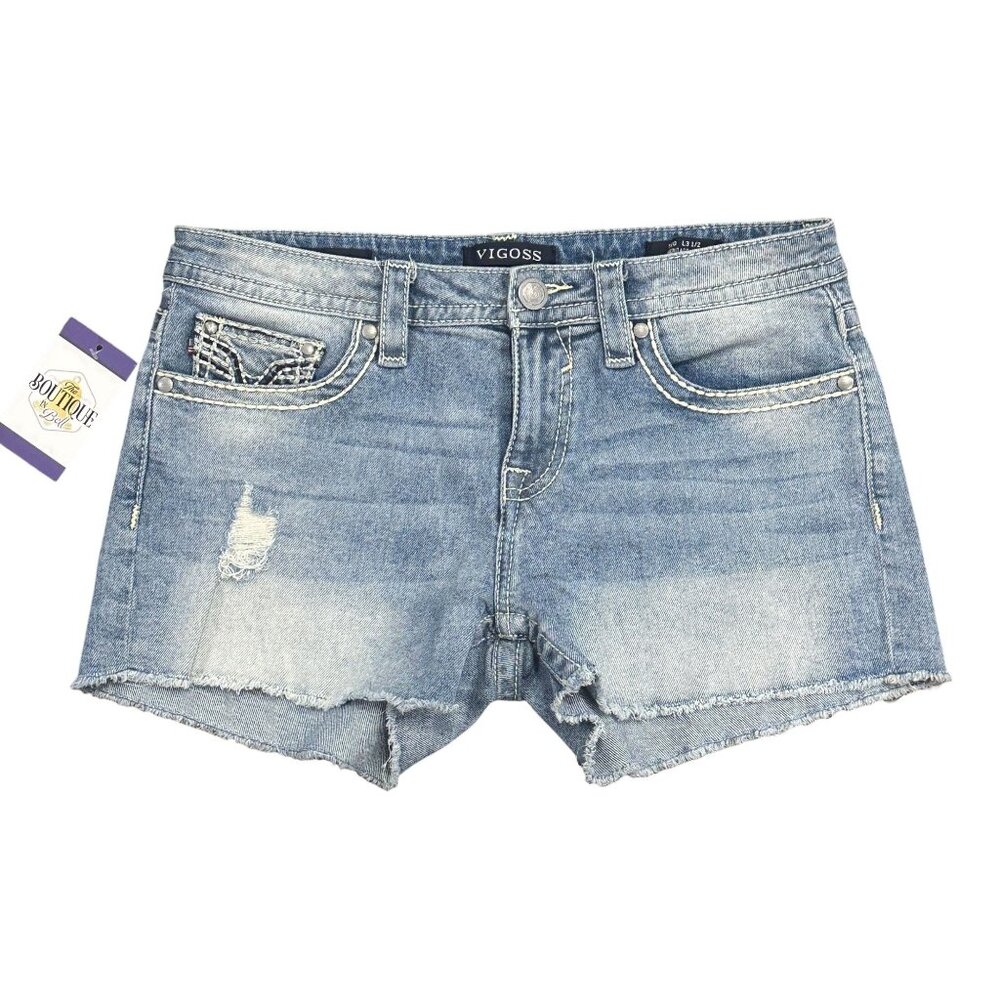 Vigoss Womens 10 Heritage Fit Cut Off Jean Shorts Ripped Raw Hem Thick Stitch
